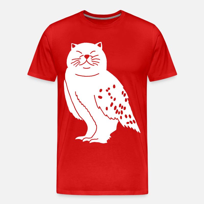 Eule Katze - Männer Premium Bio T-Shirt - Rot