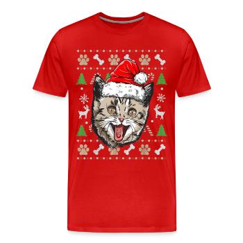 Pull Moche De Noel Chat Humour Noël Cadeau Drôle - T-shirt bio Premium Homme - rouge - Devant - Damien (186cm)