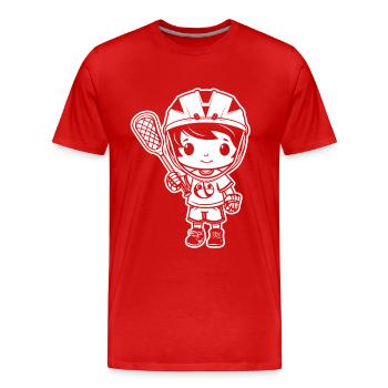 Lacrosse Boy - Men's Premium Organic T-Shirt - red - Front - Damien (186cm)
