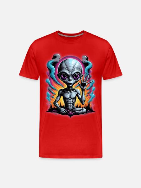 Cosmic Alien Meditation Artwork - Men's Premium Organic T-Shirt - red