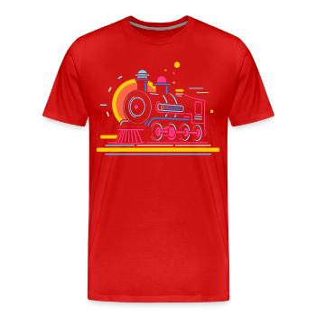 Caricature ferroviaire - T-shirt bio Premium Homme - rouge - Devant - Damien (186cm)