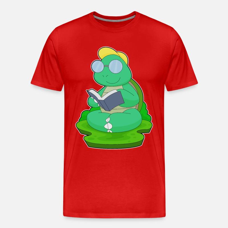 Schildkröte Nerd Buch Brille - Männer Premium Bio T-Shirt - Rot