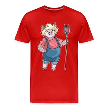 Schwein Landwirt Mistgabel Bauernhof - Männer Premium Bio T-Shirt - Rot - Vorne - Damien (186cm)