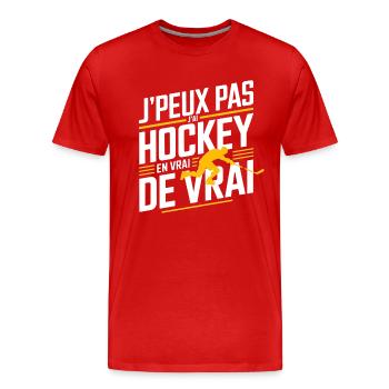 Ich kann nicht, ich kann Hockey haben - Männer Premium Bio T-Shirt - Rot - Vorne - Damien (186cm)