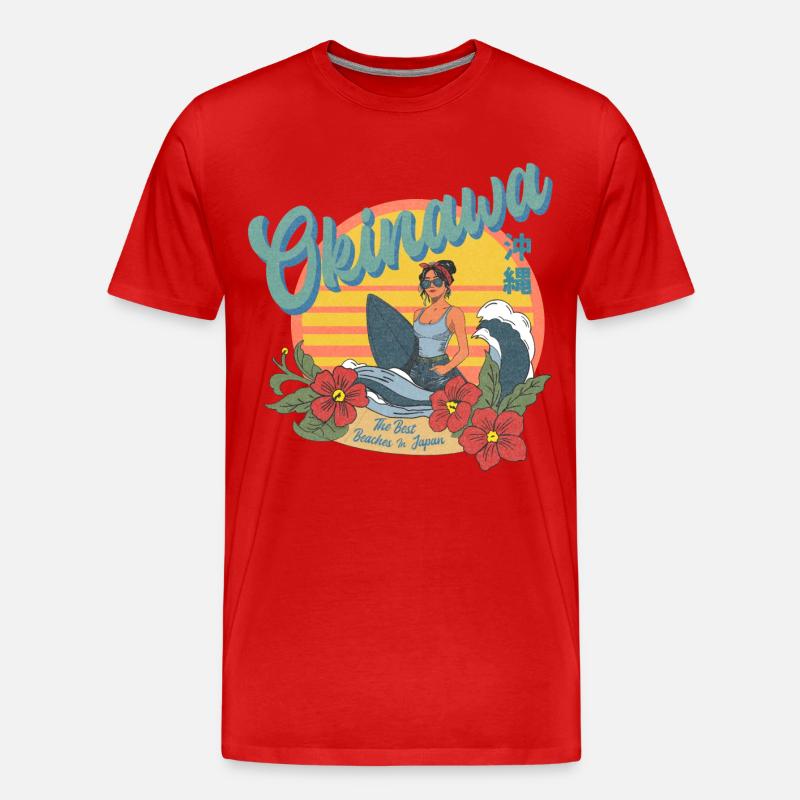 Okinawa Beaches (Halftone Version) - Männer Premium Bio T-Shirt - Rot