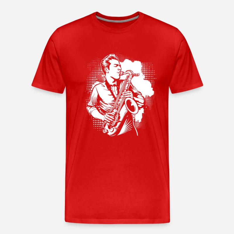 Saxophon Junge - Männer Premium Bio T-Shirt - Rot