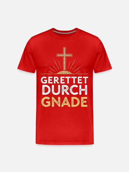 Gerettet durch Gnade Kreuzdesign - Männer Premium Bio T-Shirt - Rot