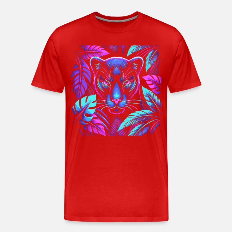 Lebendiger Panther mit tropischen Blättern Design - Männer Premium Bio T-Shirt - Rot