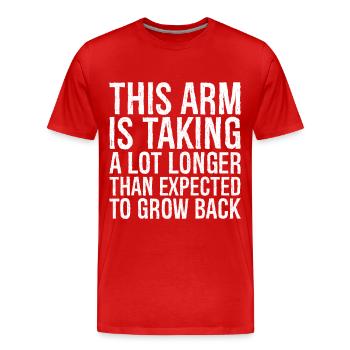 Ce bras prend beaucoup plus de temps que prévu - T-shirt bio Premium Homme - rouge - Devant - Damien (186cm)