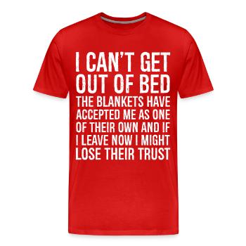 Je n’arrive pas à sortir du lit - T-shirt bio Premium Homme - rouge - Devant - Damien (186cm)