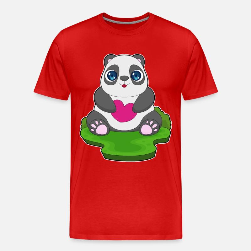 Panda Herz - Männer Premium Bio T-Shirt - Rot