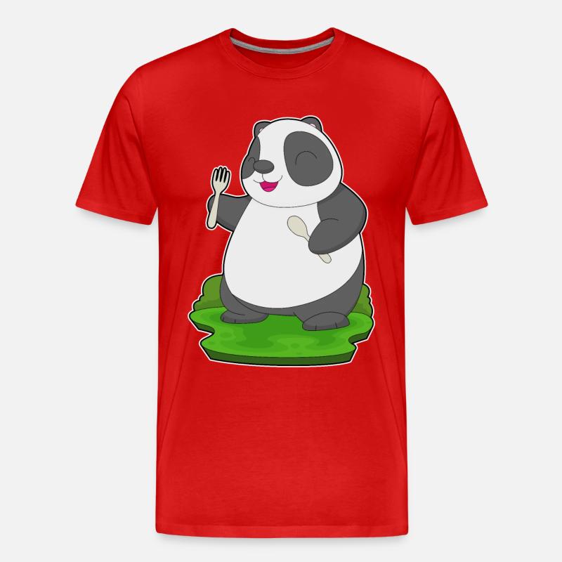 Panda Besteck Kochen Küche - Männer Premium Bio T-Shirt - Rot