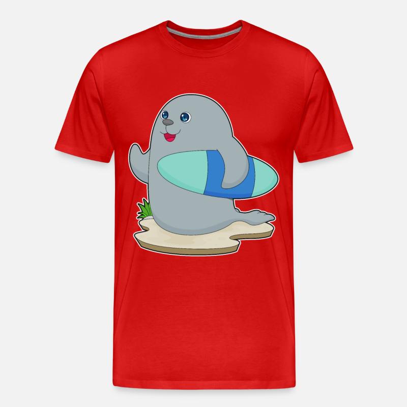 Seehund Surfer Surfbrett - Männer Premium Bio T-Shirt - Rot