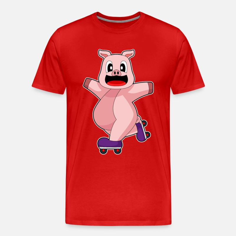 Schwein Inline skating Rollschuhe - Männer Premium Bio T-Shirt - Rot