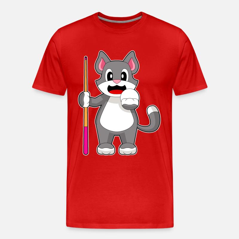 Katze Billiard Queue - Männer Premium Bio T-Shirt - Rot