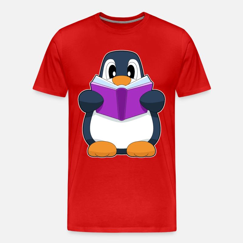 Pinguin Nerd Buch - Männer Premium Bio T-Shirt - Rot