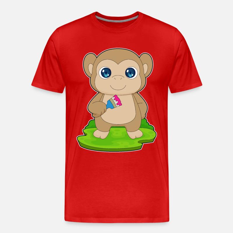 Affe Maler Pinsel Malen - Männer Premium Bio T-Shirt - Rot
