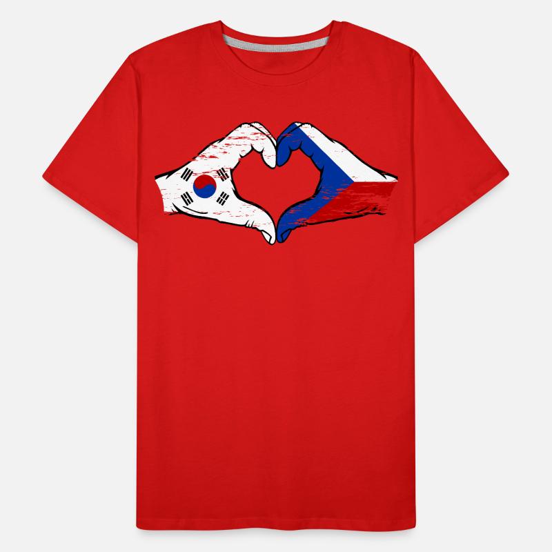 Corée du Sud République tchèque drapeau mains coeur forme utilisé T-shirt bio Premium Homme