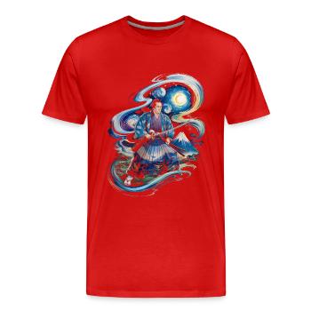 Samouraï Ronin monture fuji japonais - T-shirt bio Premium Homme - rouge - Devant - Damien (186cm)