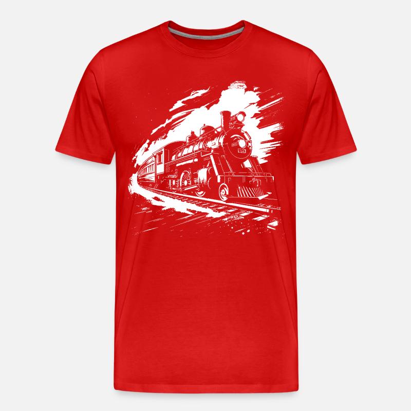 Eisenbahn Zeichnung - Männer Premium Bio T-Shirt - Rot