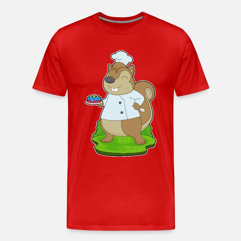 Squirrel Birthday Chef - Men's Premium Organic T-Shirt - red