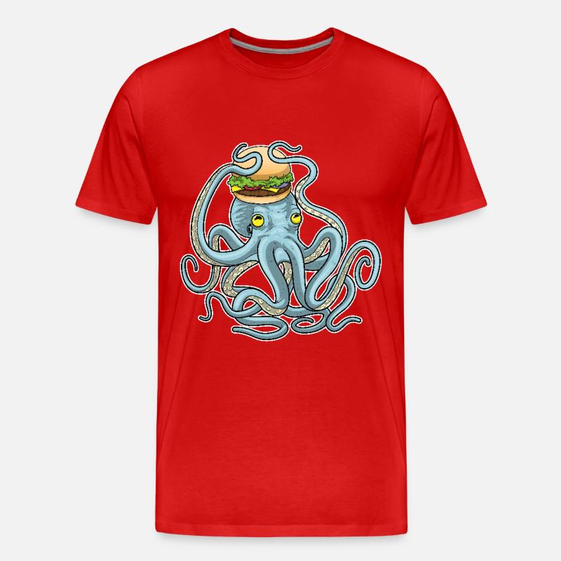 Krake Cheeseburger - Männer Premium Bio T-Shirt - Rot
