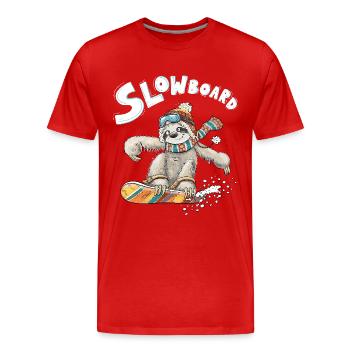 Sloth Snowboard Pun Slowboard Humor Winter Sports - Men's Premium Organic T-Shirt - red - Front - Damien (186cm)