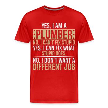 je suis plombier non je ne peux pas réparer stupide je peux réparer - T-shirt bio Premium Homme - rouge - Devant - Damien (186cm)