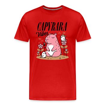 Capybara détendu avec des amis - T-shirt bio Premium Homme - rouge - Devant - Damien (186cm)