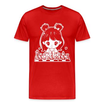 Cartoon Schachspielerin - Männer Premium Bio T-Shirt - Rot - Vorne - Damien (186cm)