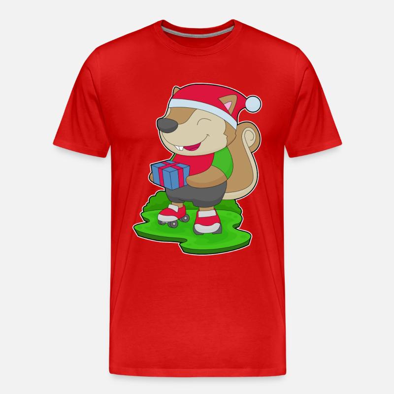 Eichhörnchen Weihnachten Inline skating - Männer Premium Bio T-Shirt - Rot