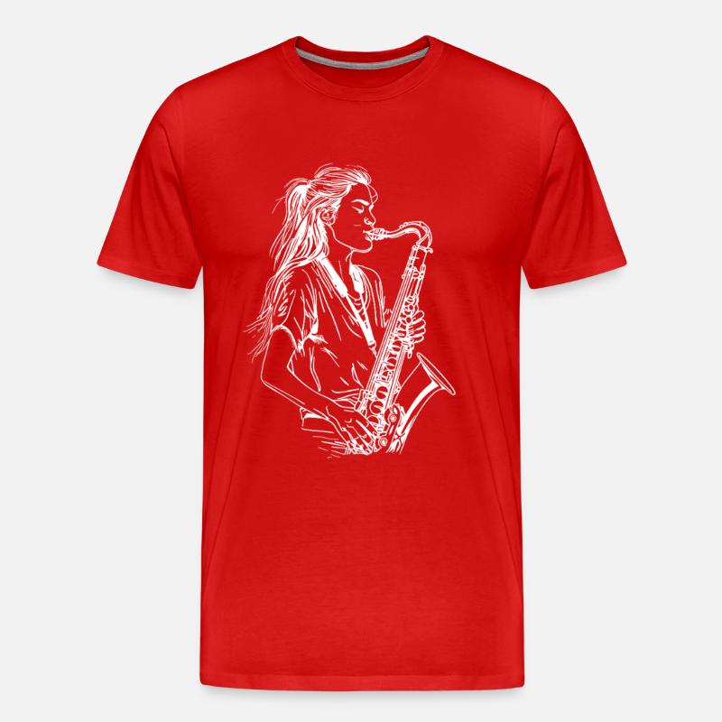 Weiblicher Saxophonist - Männer Premium Bio T-Shirt - Rot