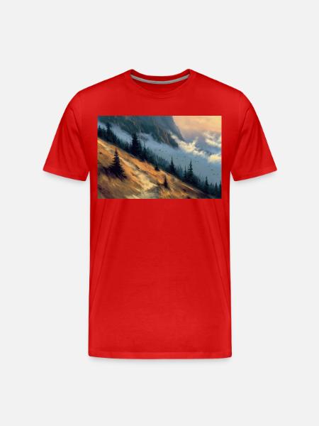 Mountain Landscape Illustration Poster - Men's Premium Organic T-Shirt - red