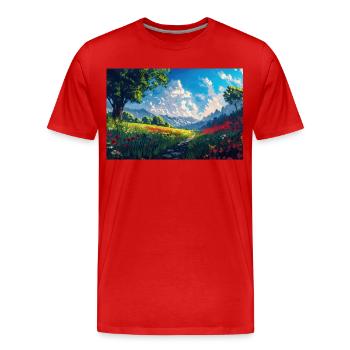 Natur Landschaft Illustration Poster - Männer Premium Bio T-Shirt - Rot - Vorne - Damien (186cm)