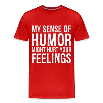 Mon sens de l’humour pourrait vous blesser - T-shirt bio Premium Homme - rouge - Devant - Damien (186cm)
