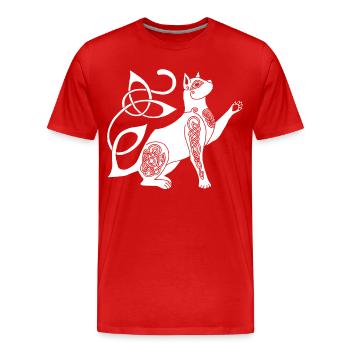 Chat blanc celte - T-shirt bio Premium Homme - rouge - Devant - Damien (186cm)