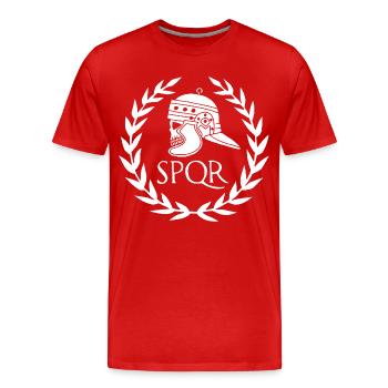 Empire romain et crâne blanc - T-shirt bio Premium Homme - rouge - Devant - Damien (186cm)