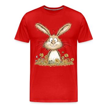 Drolliger Hase I Osterhase Häschen - Männer Premium Bio T-Shirt - Rot - Vorne - Damien (186cm)