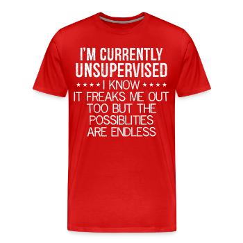 Je suis actuellement sans surveillance, je sais que ça me fait peur - T-shirt bio Premium Homme - rouge - Devant - Damien (186cm)