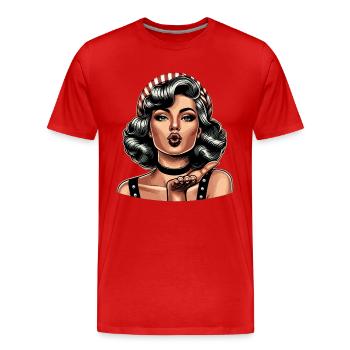 Rockabilly Kissing Mouth Air Kiss Blow Retro Gift - Men's Premium Organic T-Shirt - red - Front - Damien (186cm)