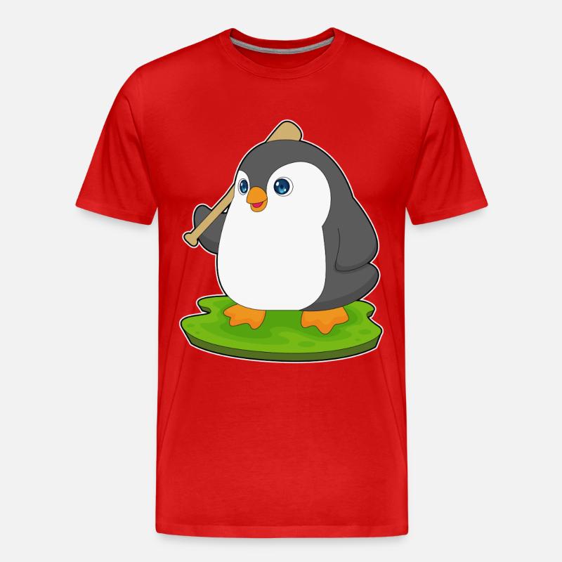 Pinguin Baseball Baseballschläger - Männer Premium Bio T-Shirt - Rot