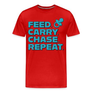 Parentalité – Alimentation, Transport, Chase, Répétition - T-shirt bio Premium Homme - rouge - Devant - Damien (186cm)