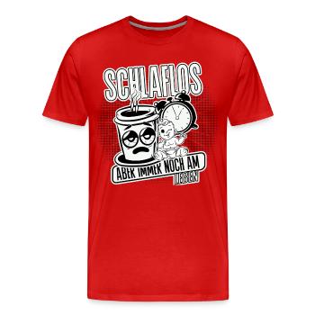 Schlaflos, aber noch am Leben. Mom Life - Männer Premium Bio T-Shirt - Rot - Vorne - Damien (186cm)