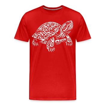 Tortue tribale - T-shirt bio Premium Homme - rouge - Devant - Damien (186cm)