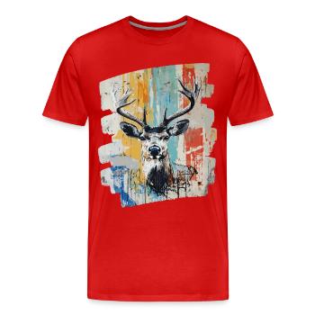 Hirsch mit Geweih - Männer Premium Bio T-Shirt - Rot - Vorne - Damien (186cm)