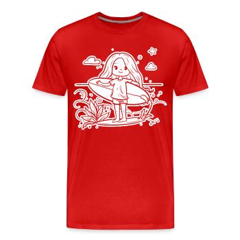 Surfer Girl Cartoon - Men's Premium Organic T-Shirt - red - Front - Damien (186cm)