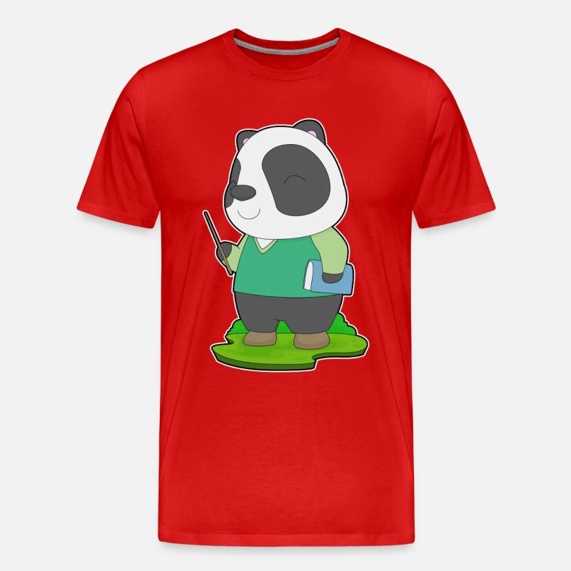 Panda Lehrer Buch - Männer Premium Bio T-Shirt - Rot