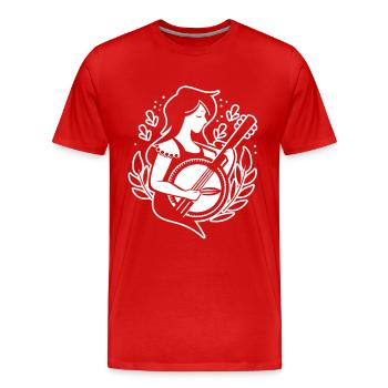 Cartoon Banjo Player - Men's Premium Organic T-Shirt - red - Front - Damien (186cm)