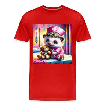 Hérisson mignon dans la salle d’allaitement - T-shirt bio Premium Homme - rouge - Devant - Damien (186cm)