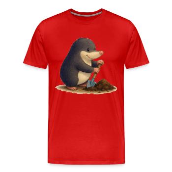 Fleissiger Maulwurf mit Schaufel - Männer Premium Bio T-Shirt - Rot - Vorne - Damien (186cm)